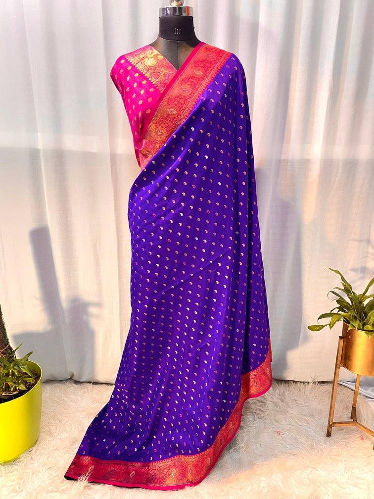 Tempting Royal Blue Soft Banarasi Silk Saree With Prodigal Blouse Piece