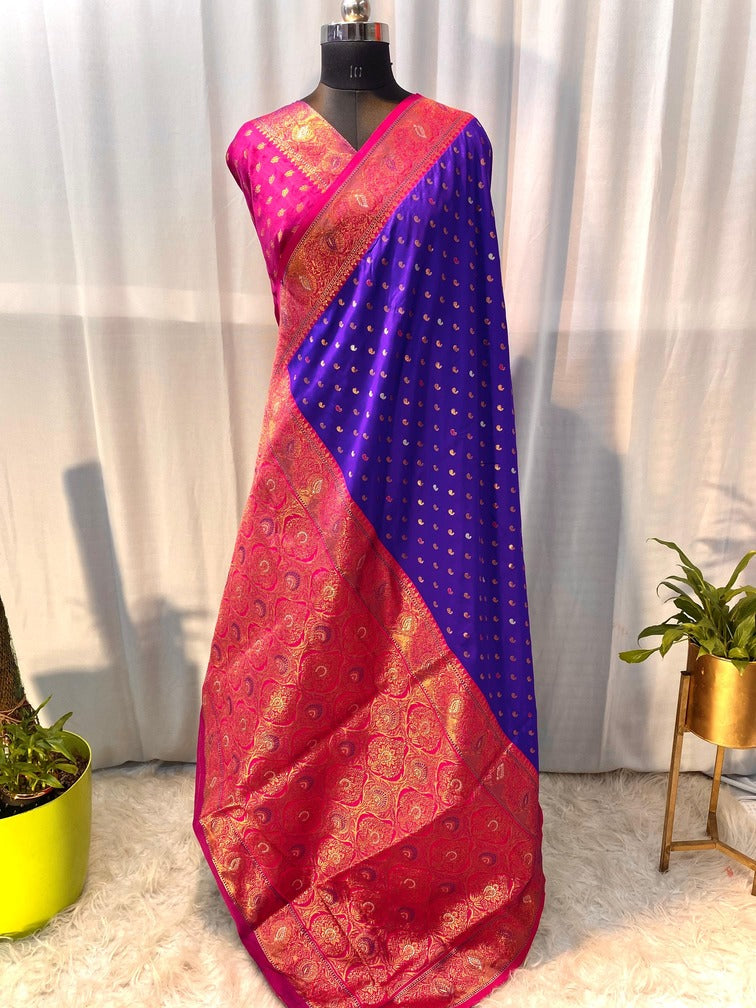 Tempting Royal Blue Soft Banarasi Silk Saree With Prodigal Blouse Piece