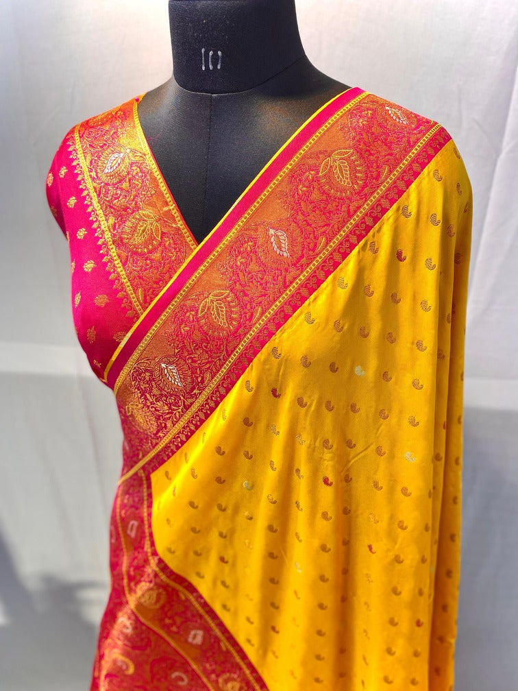 Ornate Yellow Soft Banarasi Silk Saree With Exemplary Blouse Piece