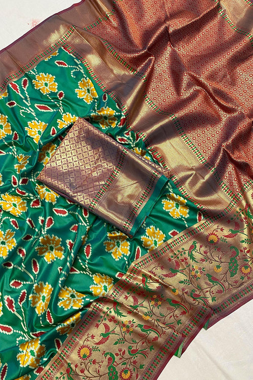 Load image into Gallery viewer, Amazing Green Patola Silk Saree with Mesmerising Blouse Piece
