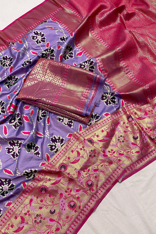 Load image into Gallery viewer, Outstanding Lavender Patola Silk Saree with Impressive Blouse Piece
