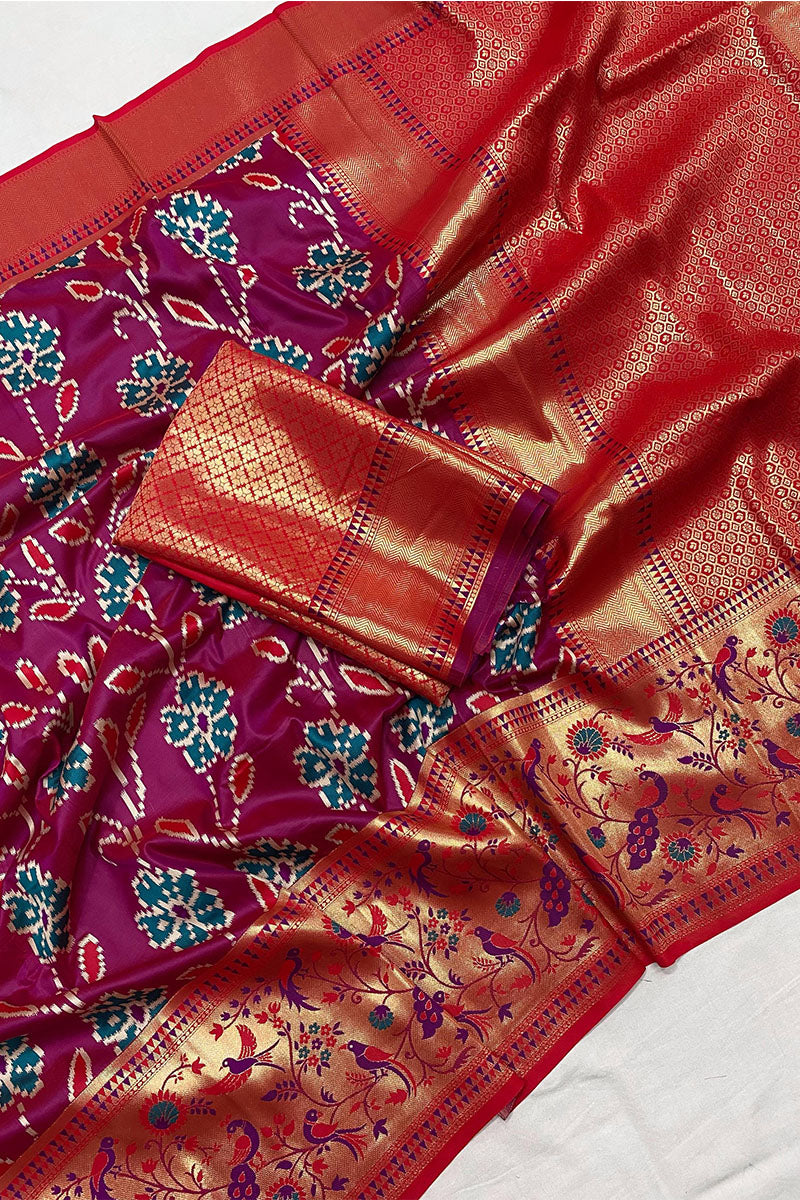 Surpassing Magenta Patola Silk Saree with Prominent Blouse Piece