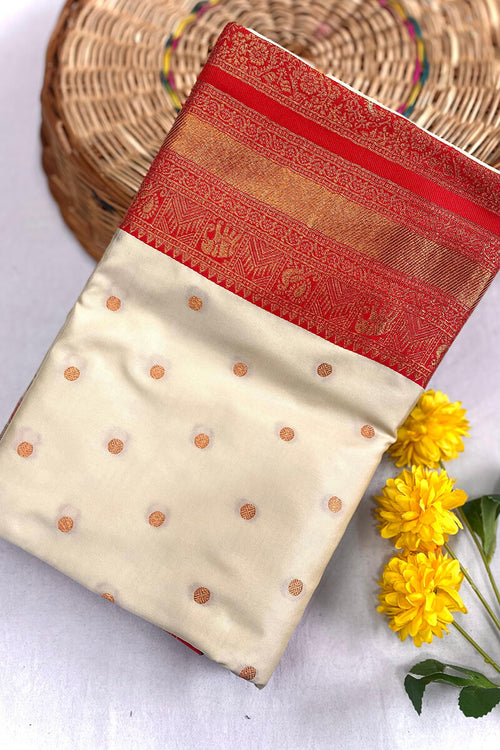 Load image into Gallery viewer, Excellent Beige Soft Banarasi Silk Saree With Demesne Blouse Piece
