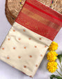 Excellent Beige Soft Banarasi Silk Saree With Demesne Blouse Piece