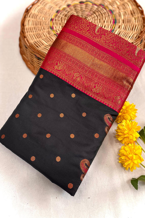 Load image into Gallery viewer, Evocative Black Soft Banarasi Silk Saree With Panoply Blouse Piece
