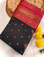 Evocative Black Soft Banarasi Silk Saree With Panoply Blouse Piece