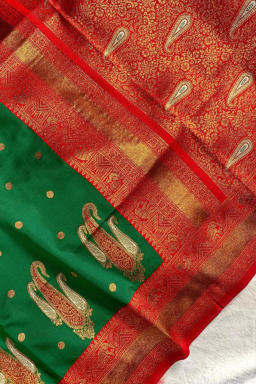 Load image into Gallery viewer, Rhapsody Green Soft Banarasi Silk Saree With Ethereal Blouse Piece
