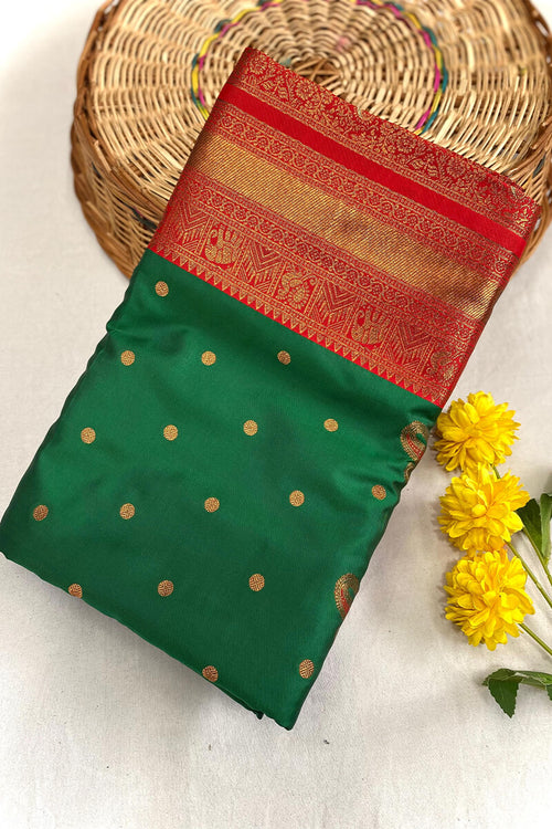 Load image into Gallery viewer, Rhapsody Green Soft Banarasi Silk Saree With Ethereal Blouse Piece
