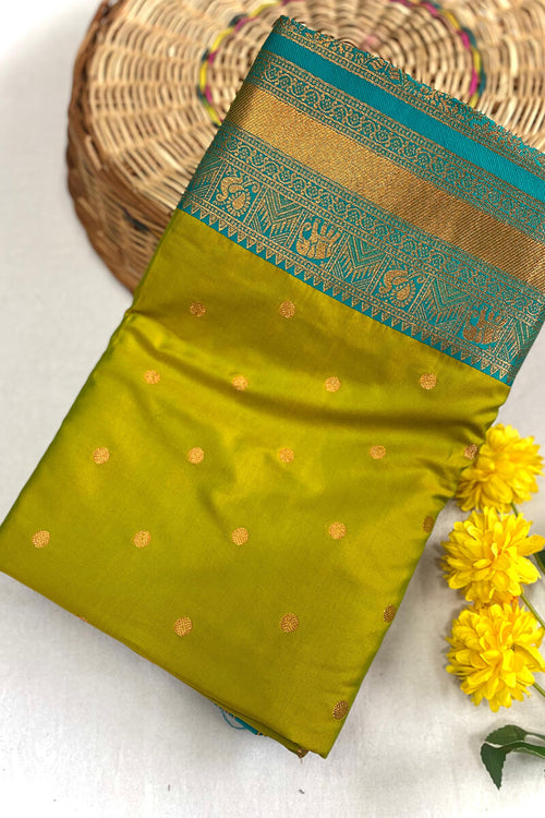 Load image into Gallery viewer, Lissome Mehndi Soft Banarasi Silk Saree With Effervescent Blouse Piece
