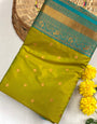 Lissome Mehndi Soft Banarasi Silk Saree With Effervescent Blouse Piece