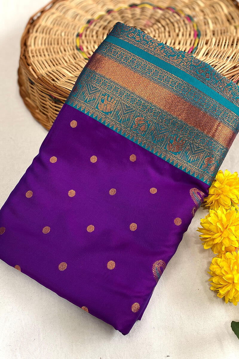 Desuetude Purple Soft Banarasi Silk Saree With Beauteous Blouse Piece