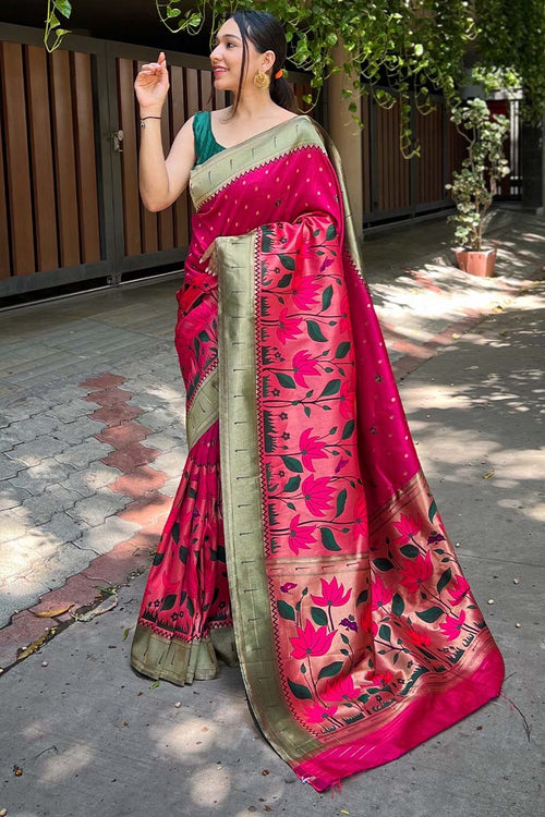 Load image into Gallery viewer, Trendy Dark Pink Paithani Silk Saree With Stunning Blouse Piece
