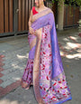 Gratifying Lavender Paithani Silk Saree With Gratifying Blouse Piece