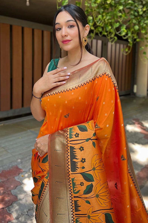 Load image into Gallery viewer, Smart Orange Paithani Silk Saree With Breathtaking Blouse Piece
