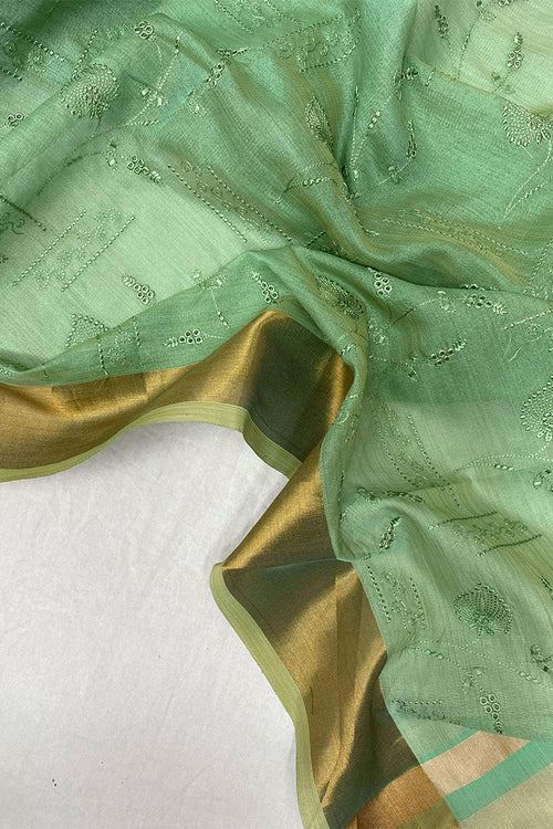 Load image into Gallery viewer, Appealing Green Embroidery Work Tussar Silk Saree With Quixotic Blouse Piece
