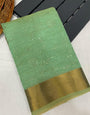 Appealing Green Embroidery Work Tussar Silk Saree With Quixotic Blouse Piece