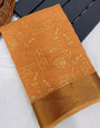 Sonorous Orange Embroidery Work Tussar Silk Saree With Beguiling Blouse Piece