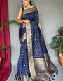 Luxuriant Navy Blue Soft Banarasi Silk Saree With Exemplary Blouse Piece