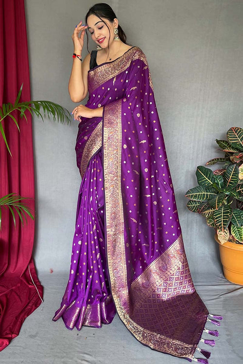 Load image into Gallery viewer, Elaborate Purple Soft Banarasi Silk Saree With Scintillating Blouse Piece
