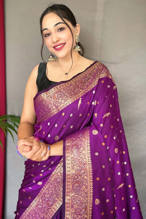 Load image into Gallery viewer, Elaborate Purple Soft Banarasi Silk Saree With Scintillating Blouse Piece
