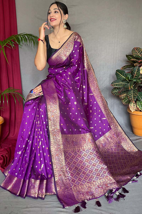 Load image into Gallery viewer, Elaborate Purple Soft Banarasi Silk Saree With Scintillating Blouse Piece
