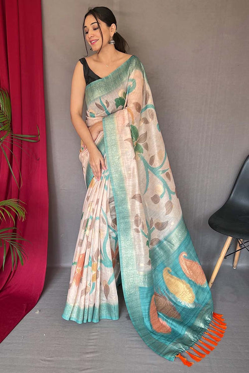 Load image into Gallery viewer, Scintilla Firozi Soft Banarasi Silk Saree With Symmetrical Blouse Piece
