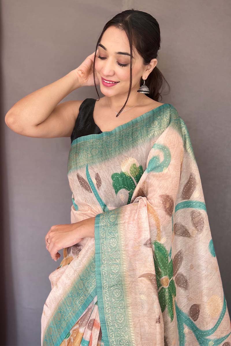 Scintilla Firozi Soft Banarasi Silk Saree With Symmetrical Blouse Piece