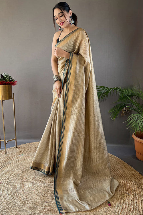 Load image into Gallery viewer, Exceptional Beige Soft Banarasi Silk Saree With Desirable Blouse Piece
