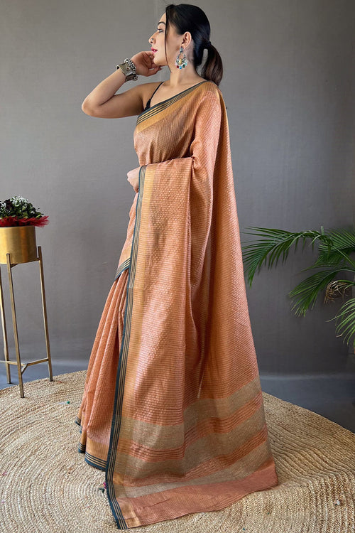 Load image into Gallery viewer, Desiring Peach Soft Banarasi Silk Saree With Intricate Blouse Piece
