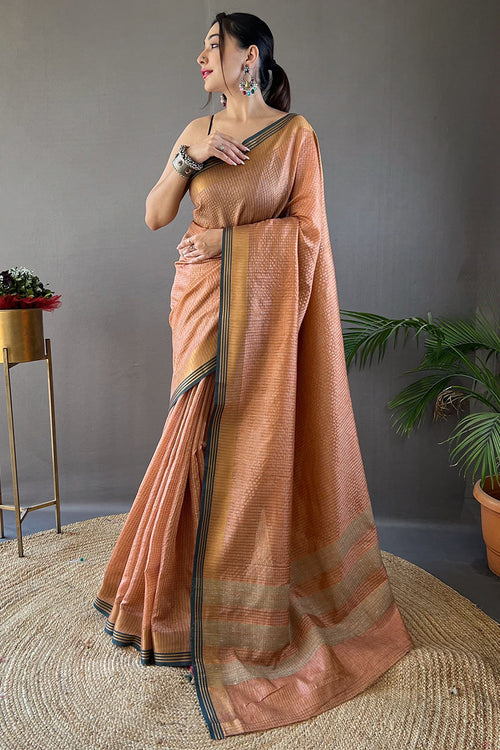 Load image into Gallery viewer, Desiring Peach Soft Banarasi Silk Saree With Intricate Blouse Piece
