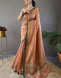 Desiring Peach Soft Banarasi Silk Saree With Intricate Blouse Piece