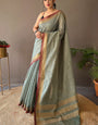 Stylish Teal Green Soft Banarasi Silk Saree With Gratifying Blouse Piece