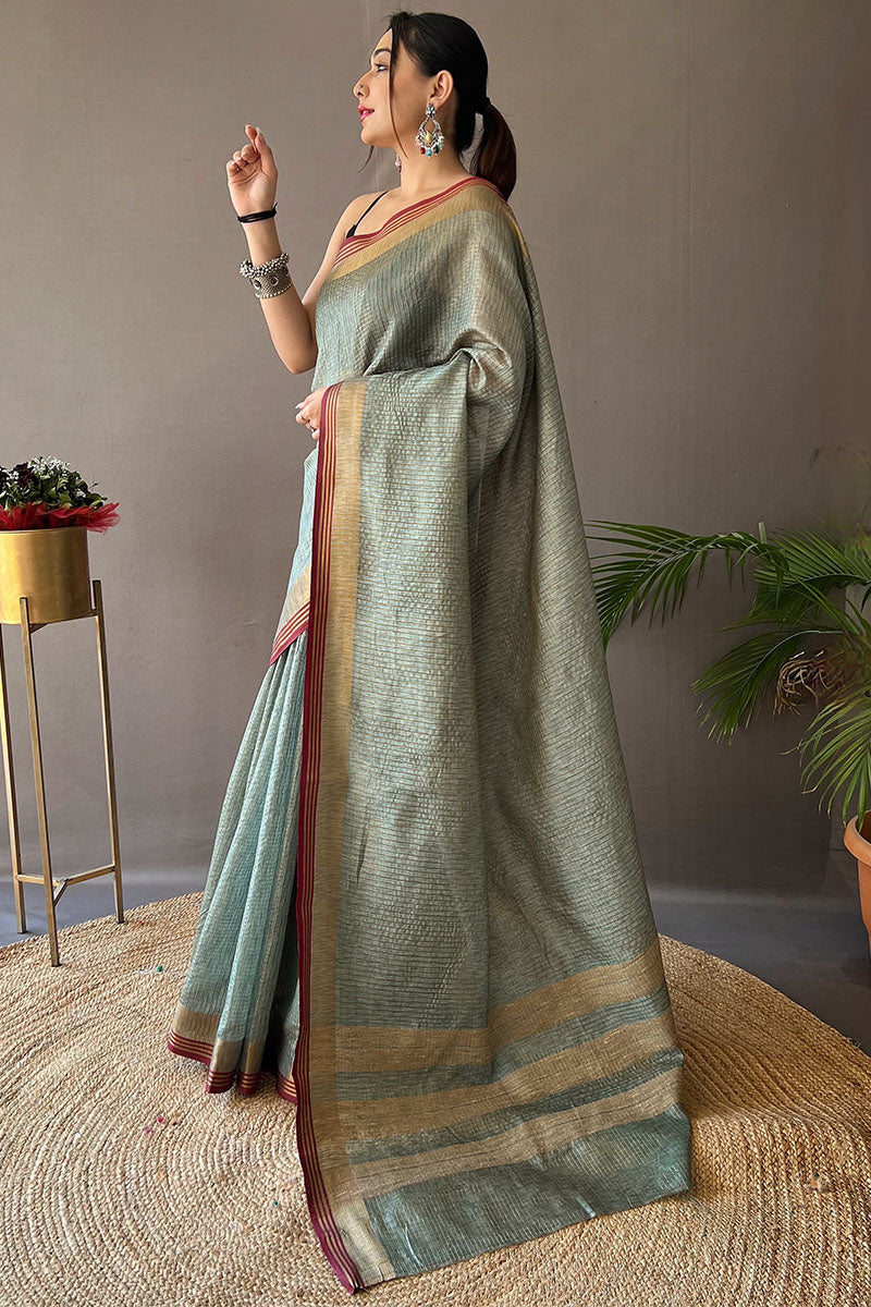 Stylish Teal Green Soft Banarasi Silk Saree With Gratifying Blouse Piece