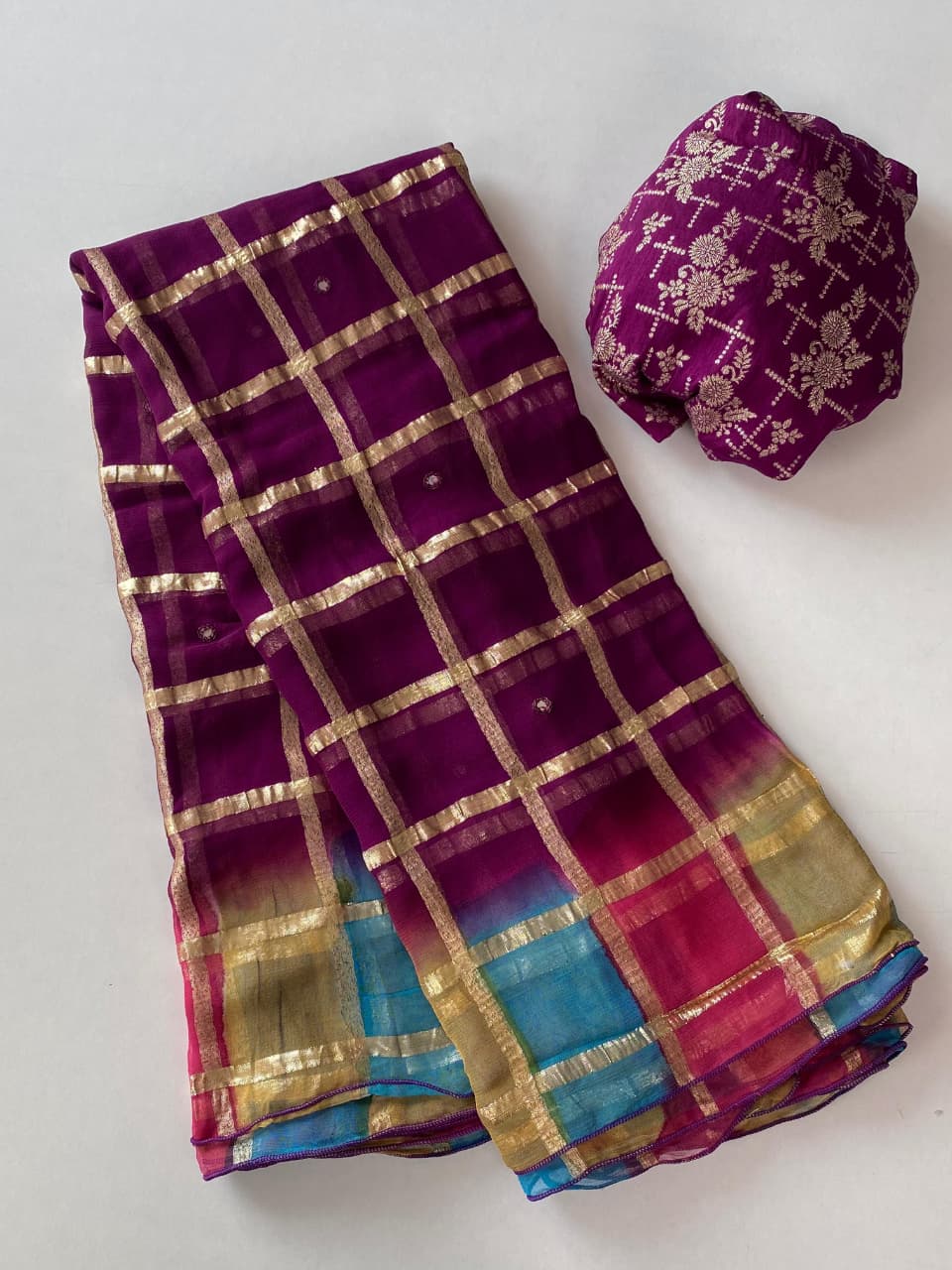 Groovy Purple Zari Weaving Pure Viscose Georgette Saree With Gossamer Blouse Piece