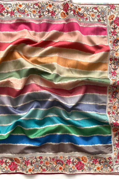 Evocative Multicolor Pure Loom Tusser Silk Saree With Capricious Blouse Piece