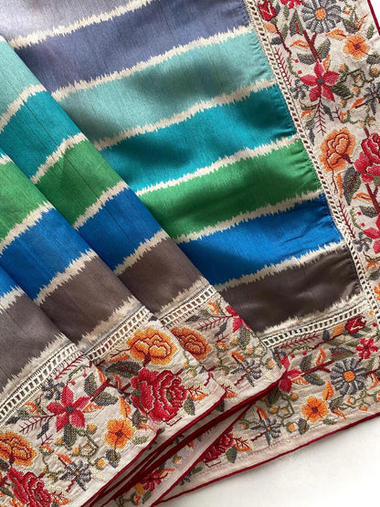 Evocative Multicolor Pure Loom Tusser Silk Saree With Capricious Blouse Piece