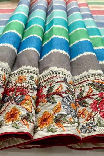 Evocative Multicolor Pure Loom Tusser Silk Saree With Capricious Blouse Piece