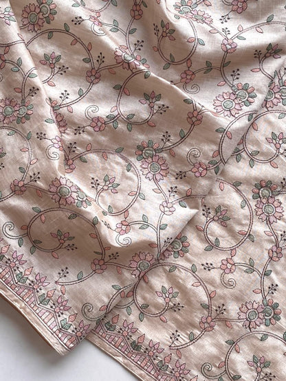 Scintilla Beige Embroidery Work Tussar Silk Saree With Splendiferous Blouse Piece