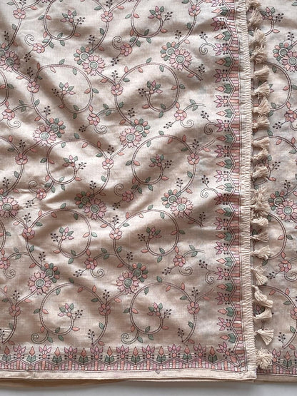 Scintilla Beige Embroidery Work Tussar Silk Saree With Splendiferous Blouse Piece