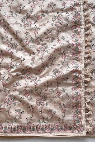 Scintilla Beige Embroidery Work Tussar Silk Saree With Splendiferous Blouse Piece