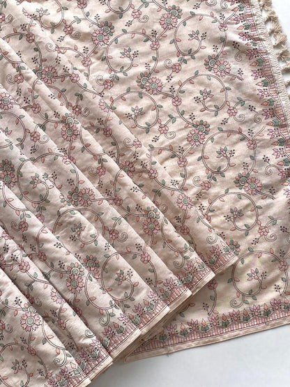 Scintilla Beige Embroidery Work Tussar Silk Saree With Splendiferous Blouse Piece