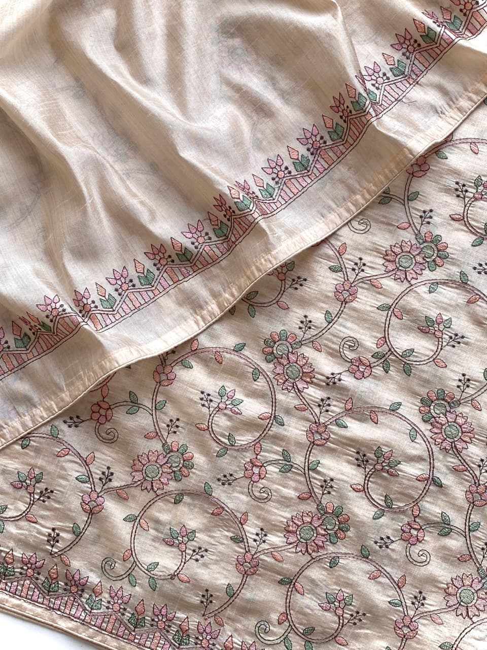 Scintilla Beige Embroidery Work Tussar Silk Saree With Splendiferous Blouse Piece