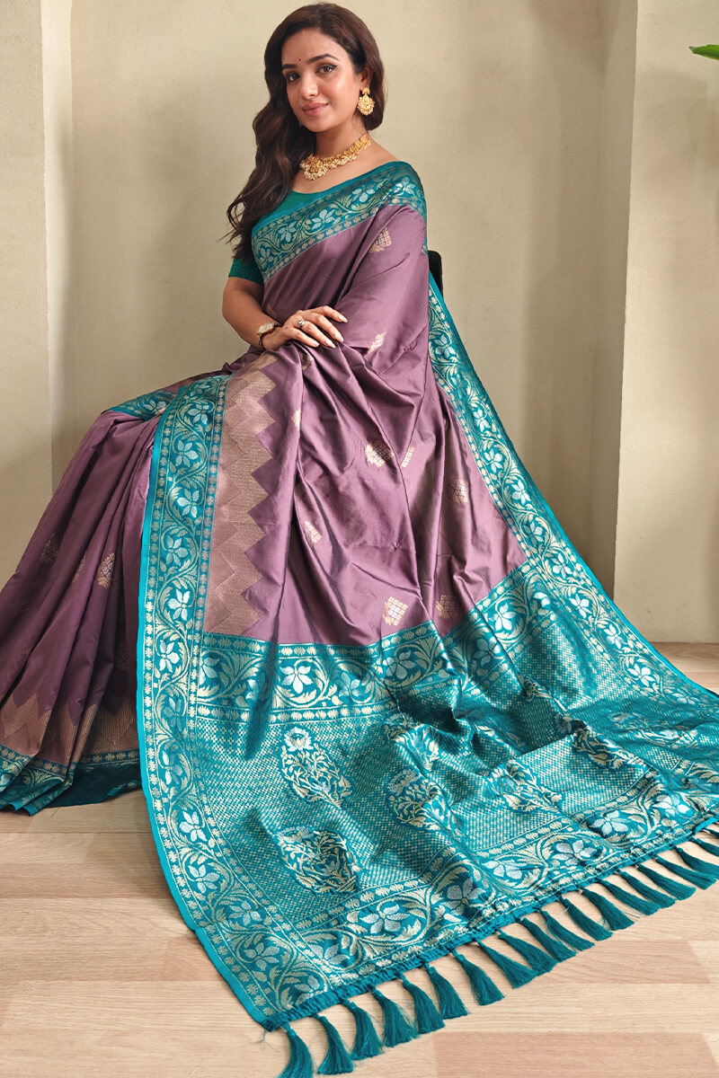 Demanding Brown Soft Banarasi Silk Saree With Glowing Blouse Piece