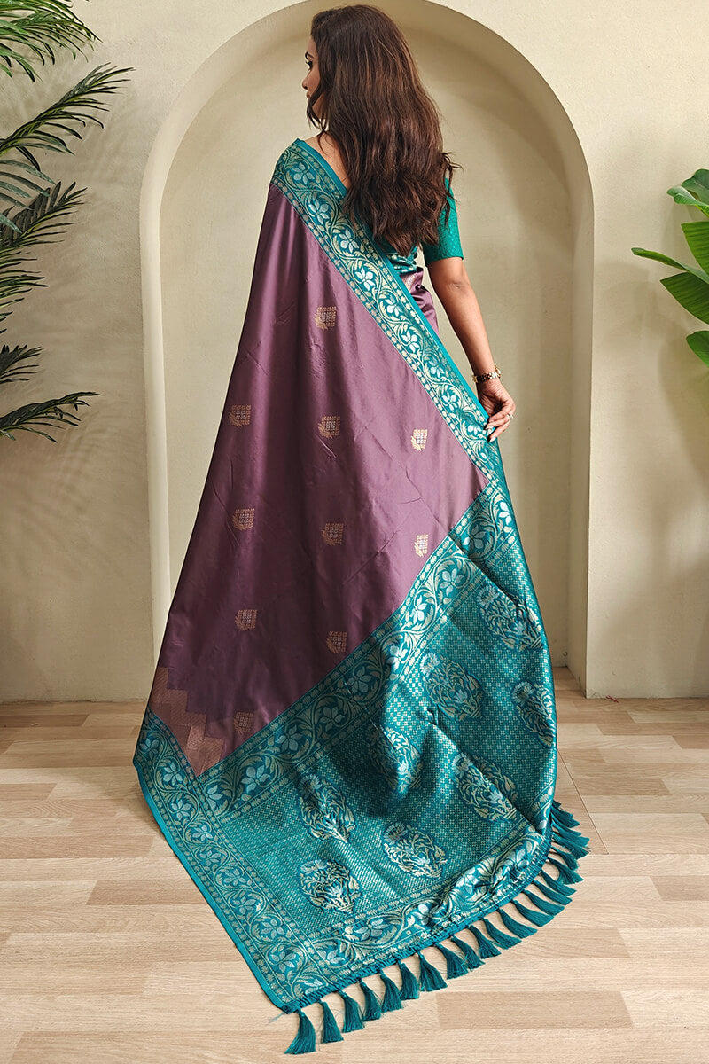 Demanding Brown Soft Banarasi Silk Saree With Glowing Blouse Piece