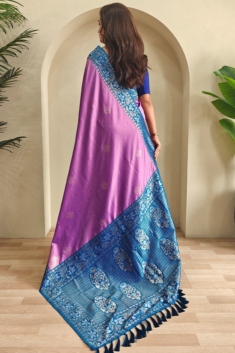 Demure Lavender Soft Banarasi Silk Saree With Evocative Blouse Piece