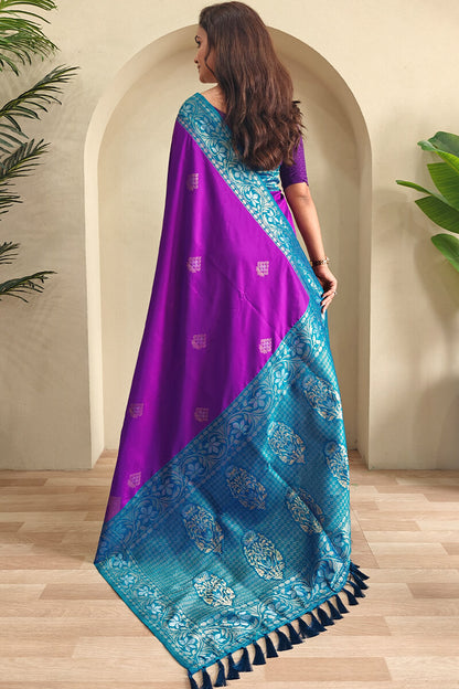 Enigmatic Purple Soft Banarasi Silk Saree With Panache Blouse Piece