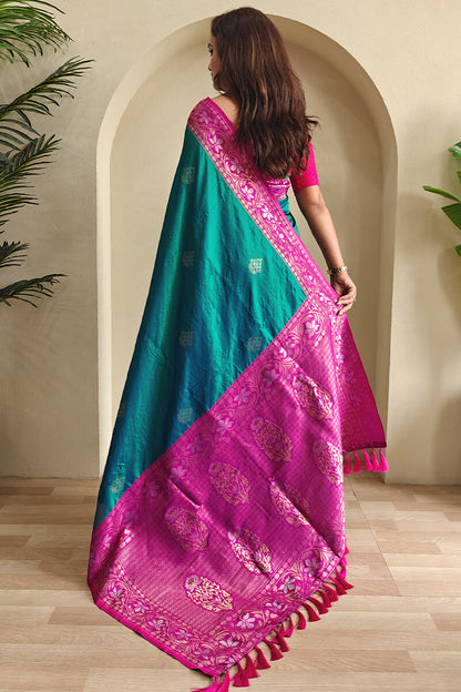 Luminous Rama Soft Banarasi Silk Saree With Ethereal Blouse Piece
