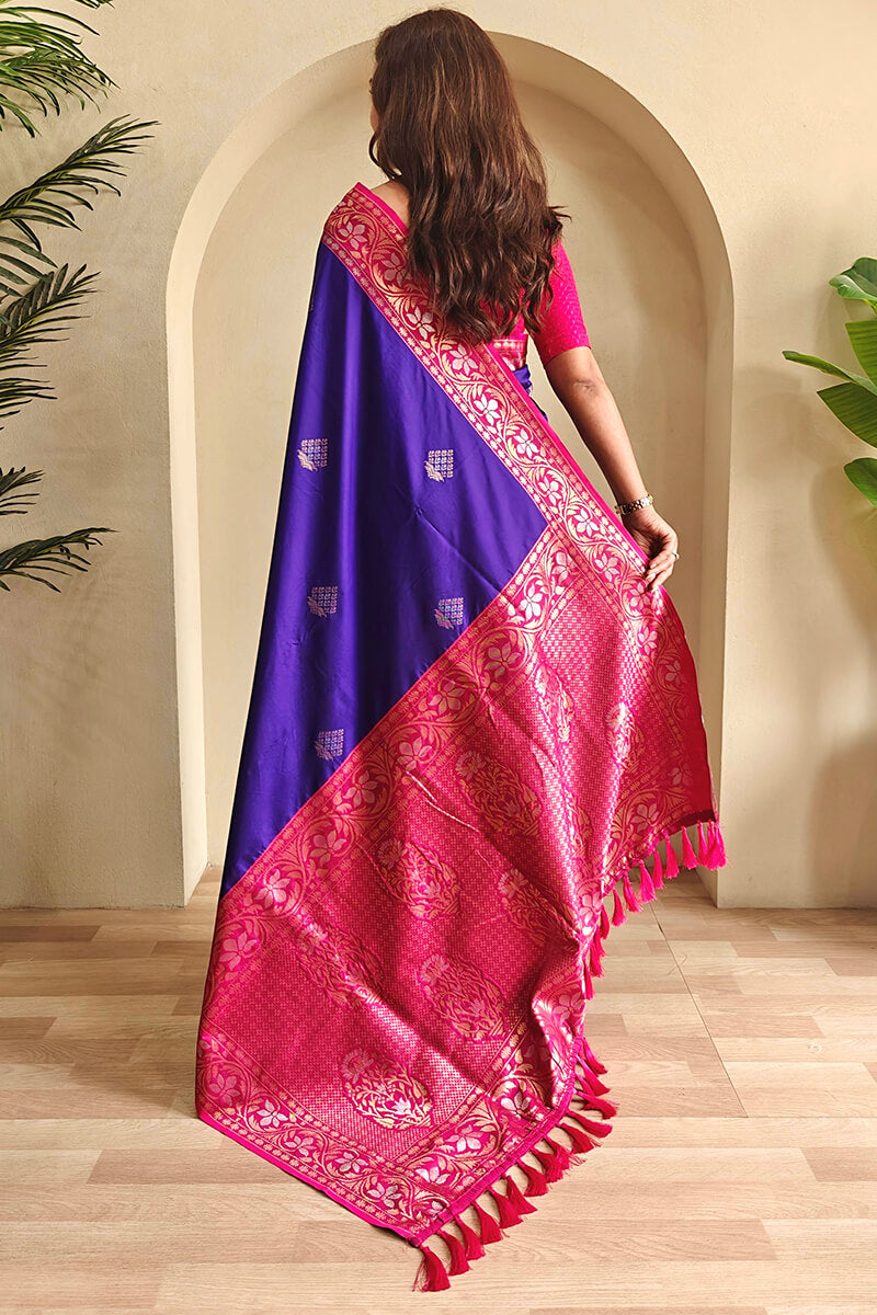 Nebula Royal Blue Soft Banarasi Silk Saree With Eclat Blouse Piece