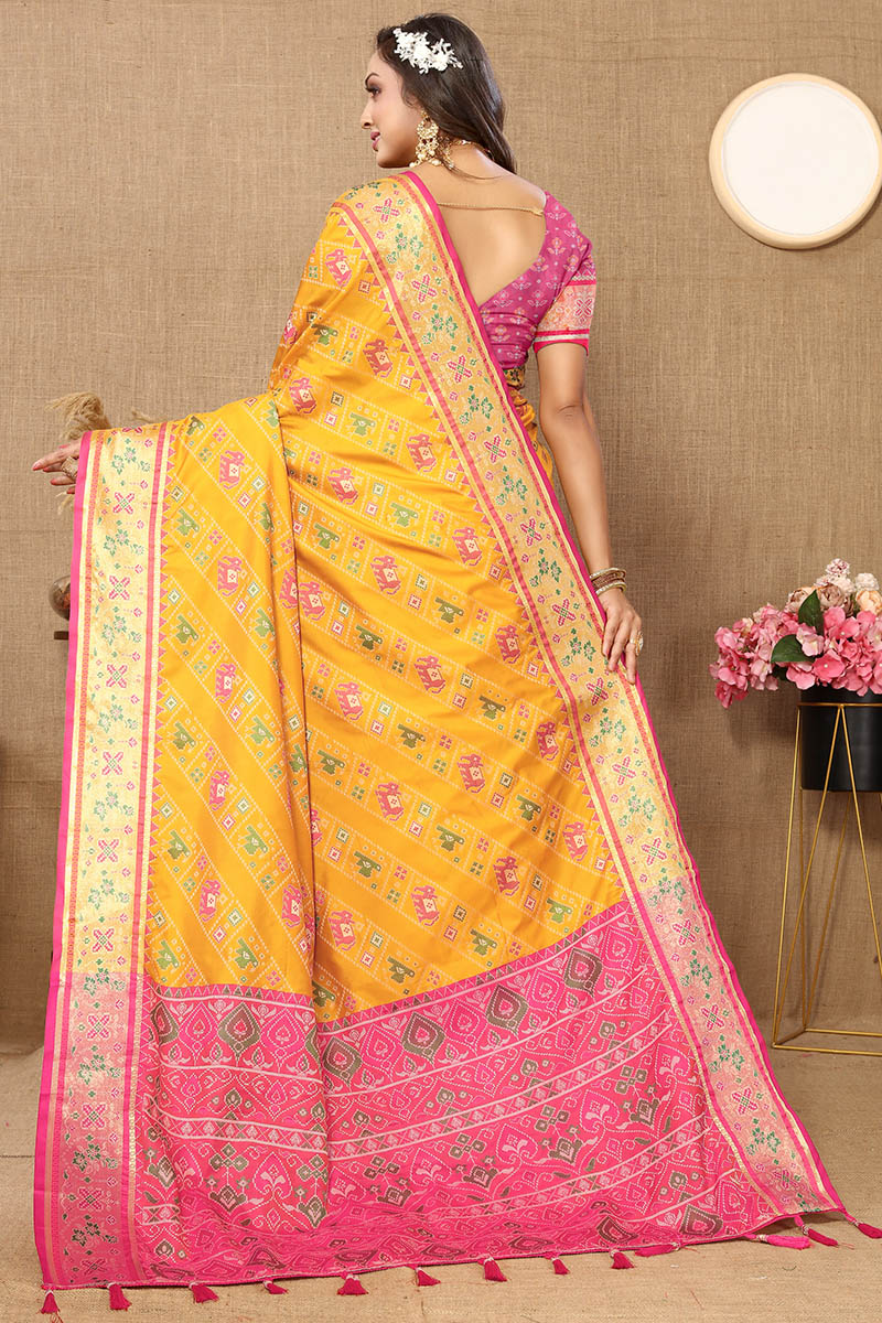 Ornate Yellow Soft Banarasi Silk Saree With Exemplary Blouse Piece