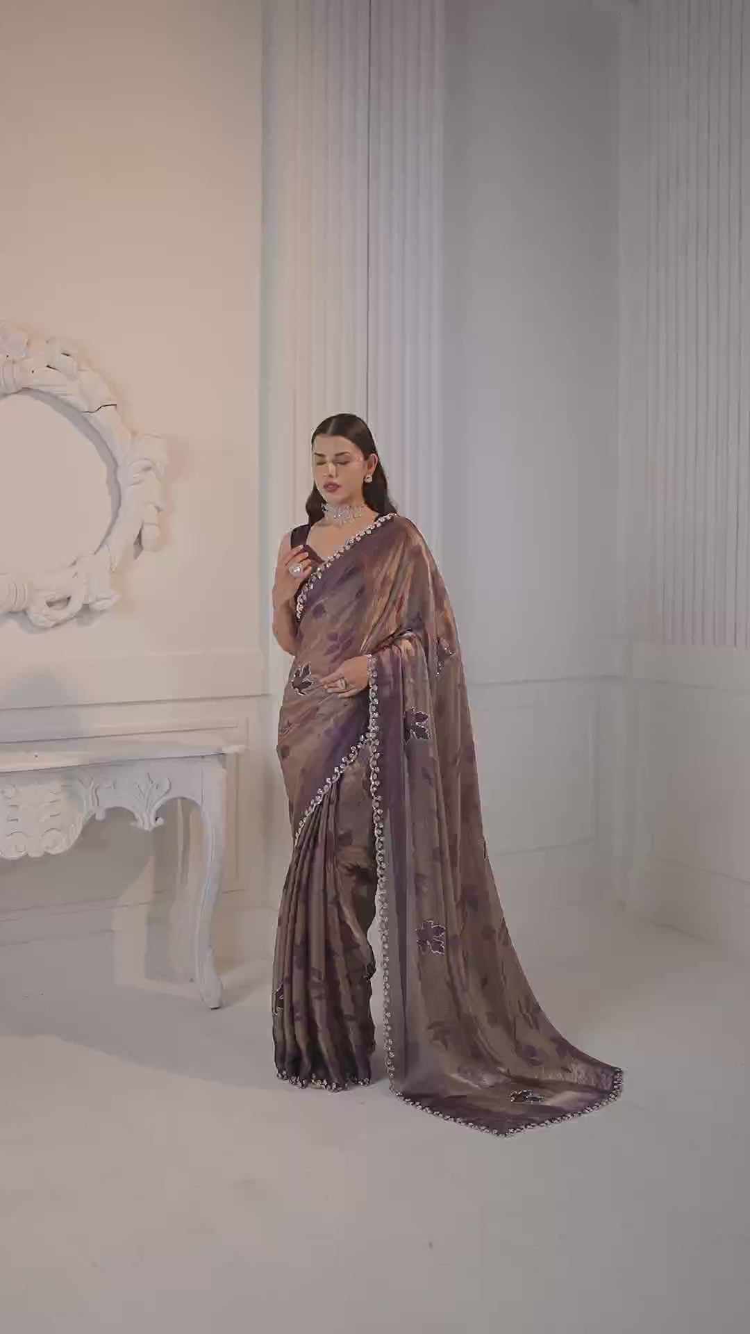 Majestic Purple Jarkan Work Fandy Silk Saree